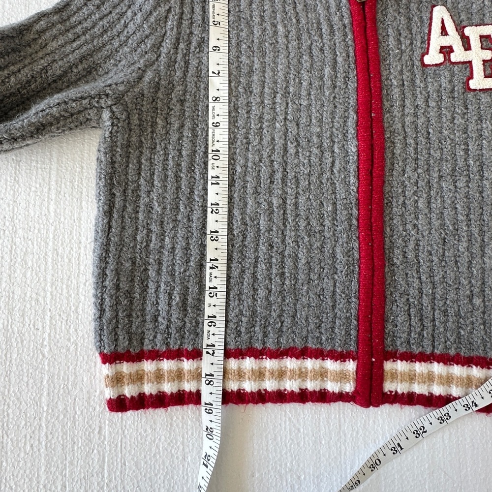 American Eagle Outfitters Cardigan Sweater Gray‎ Red S Full Zip Varsity Academia - Picture 4 of 6